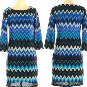 💟💖NWT Studio One blue chevron 3/4 sleeve dress Size 2P